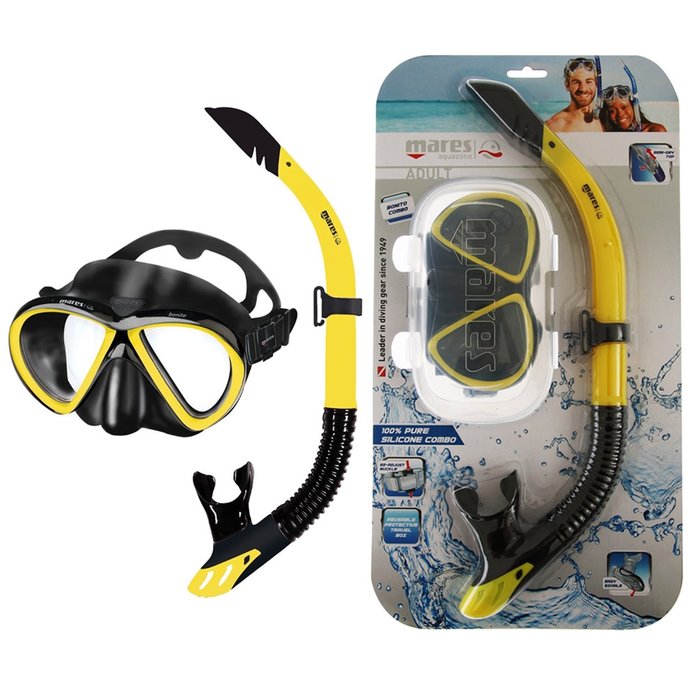 Mares Bonito Adult Silicone Dive Mask and Snorkel Set Black/Yellow