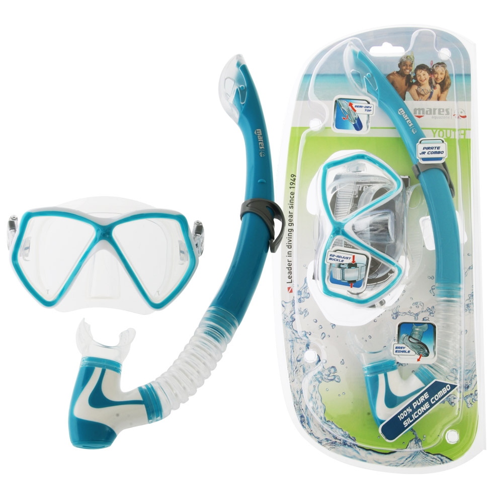 Mares Pirate Junior Dive Mask and Snorkel Set Aqua/White/Clear