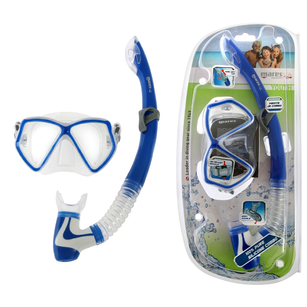 Mares Pirate Junior Dive Mask and Snorkel Set Blue/White/Clear
