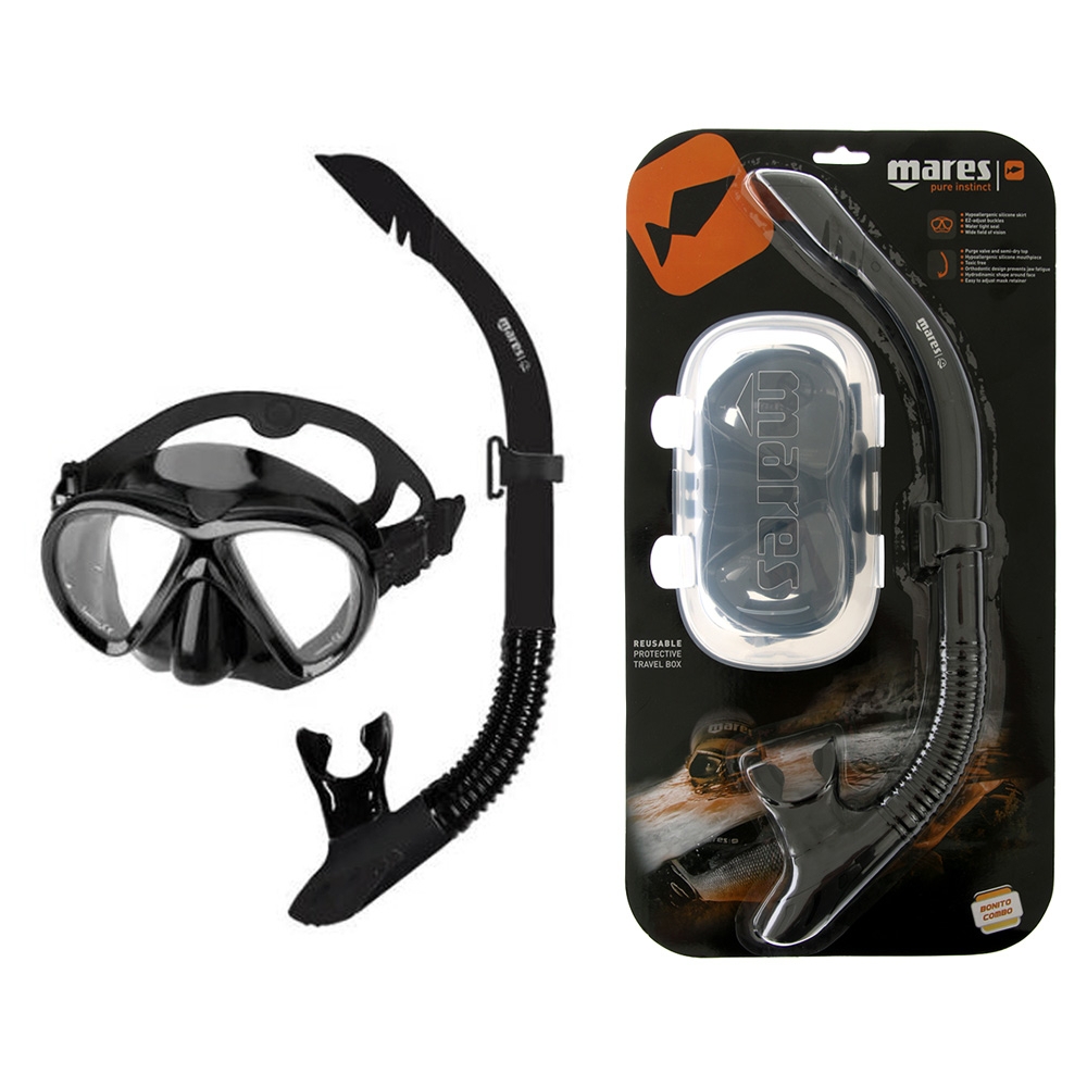 Mares Bonito SF Adult Dive Mask and Snorkel Set Black