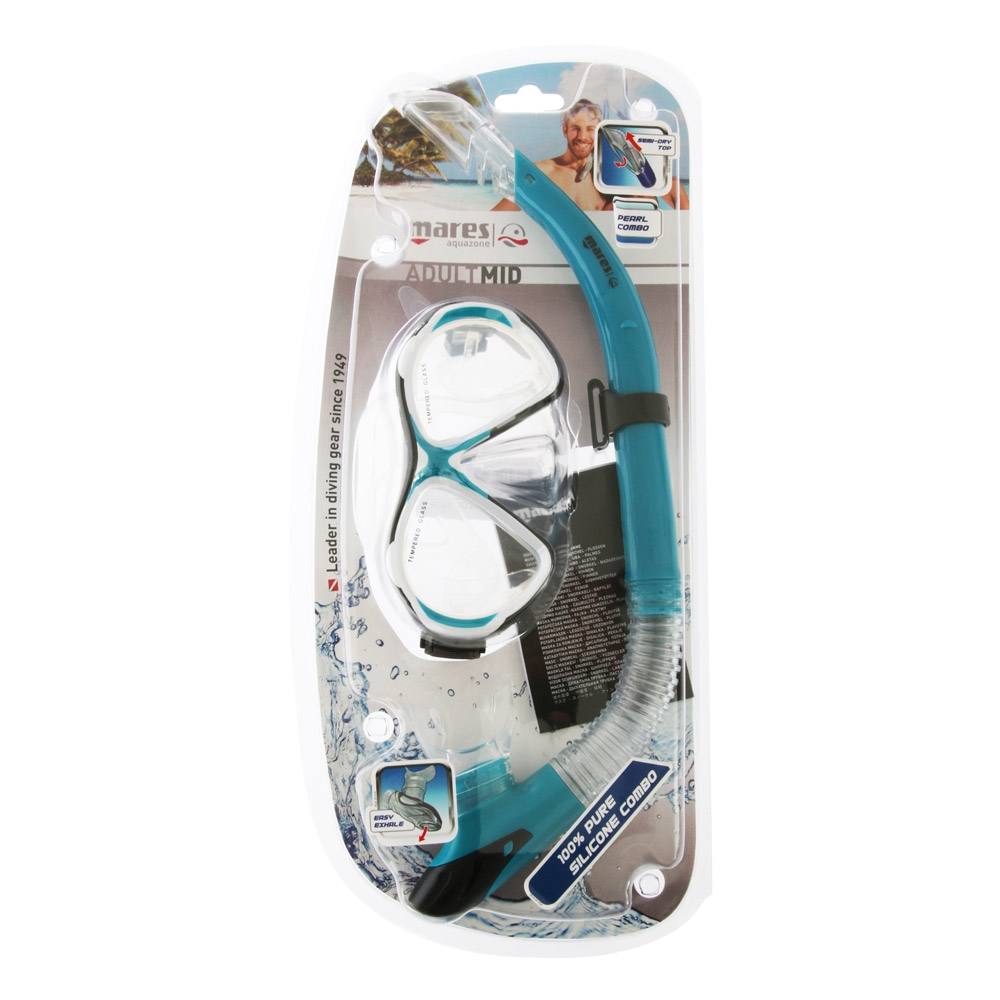 Mares Pearl Adult Dive Mask and Snorkel Set Aqua/Clear