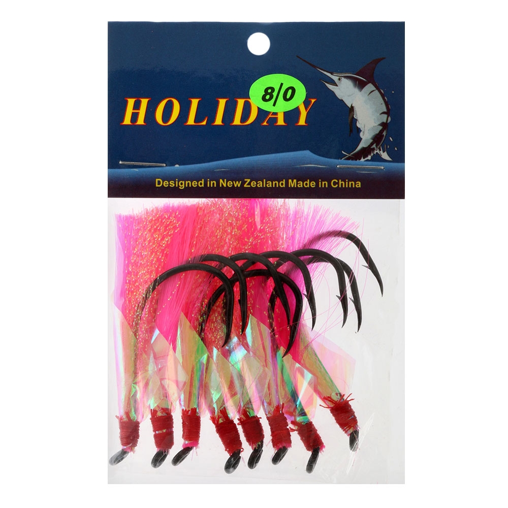 Holiday Flasher Beak Hooks 8/0 Qty 8 Pink