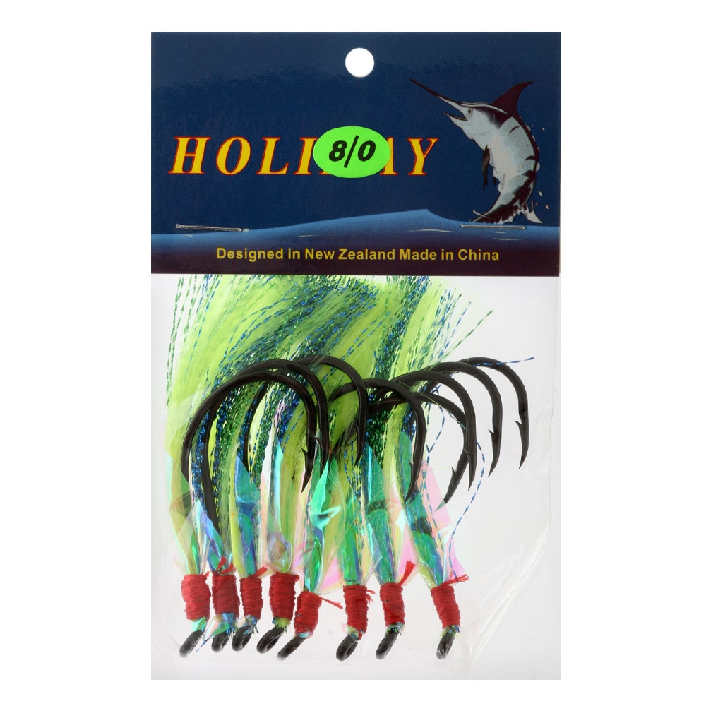 Holiday Flasher Beak Hooks 8/0 Qty 8 Green