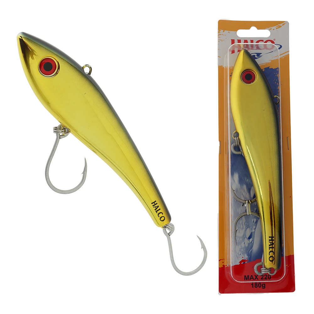 Halco Max 220 Minnow Lure 220mm 180g Chrome Gold Black Back