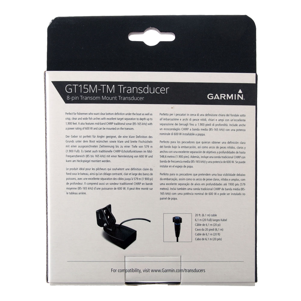 Garmin GT15M-TM Transom Mount Transducer CHIRP Mid-Band 85/165kHz
