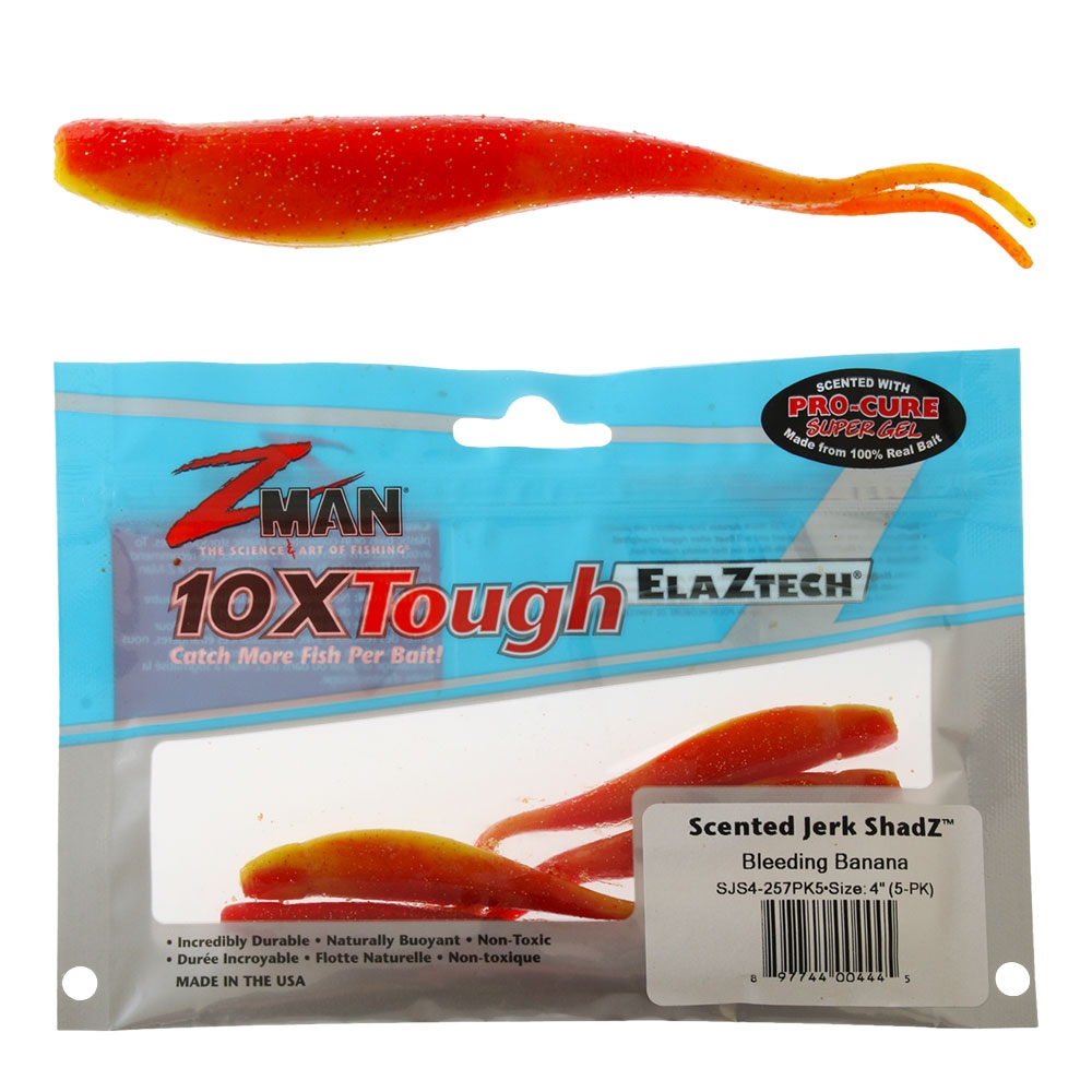 Z-Man Jerk ShadZ Scented Soft Bait 10cm Bleeding Banana Qty 5
