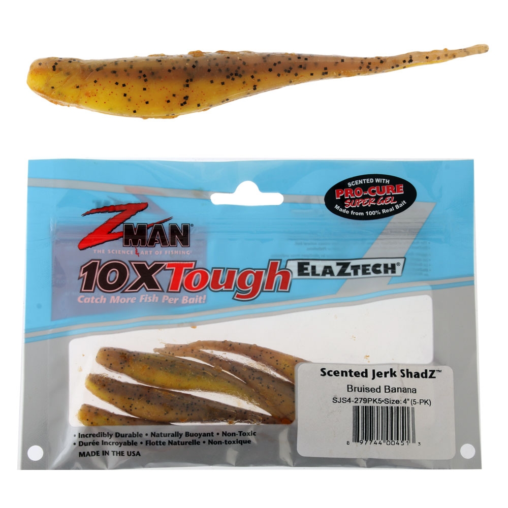 Z-Man Jerk ShadZ Scented Soft Bait 10cm Bruised Banana Qty 5