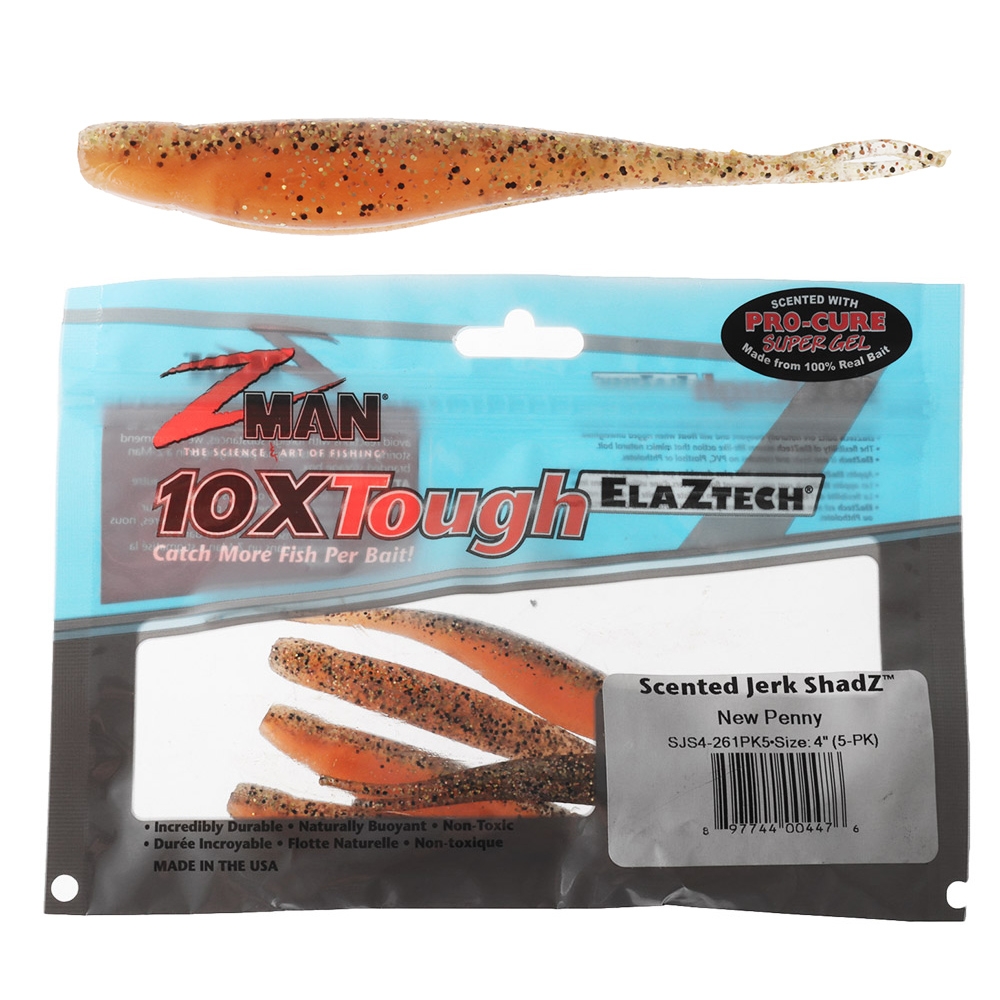 Z-Man Jerk ShadZ Scented Soft Bait 10cm New Penny Qty 5
