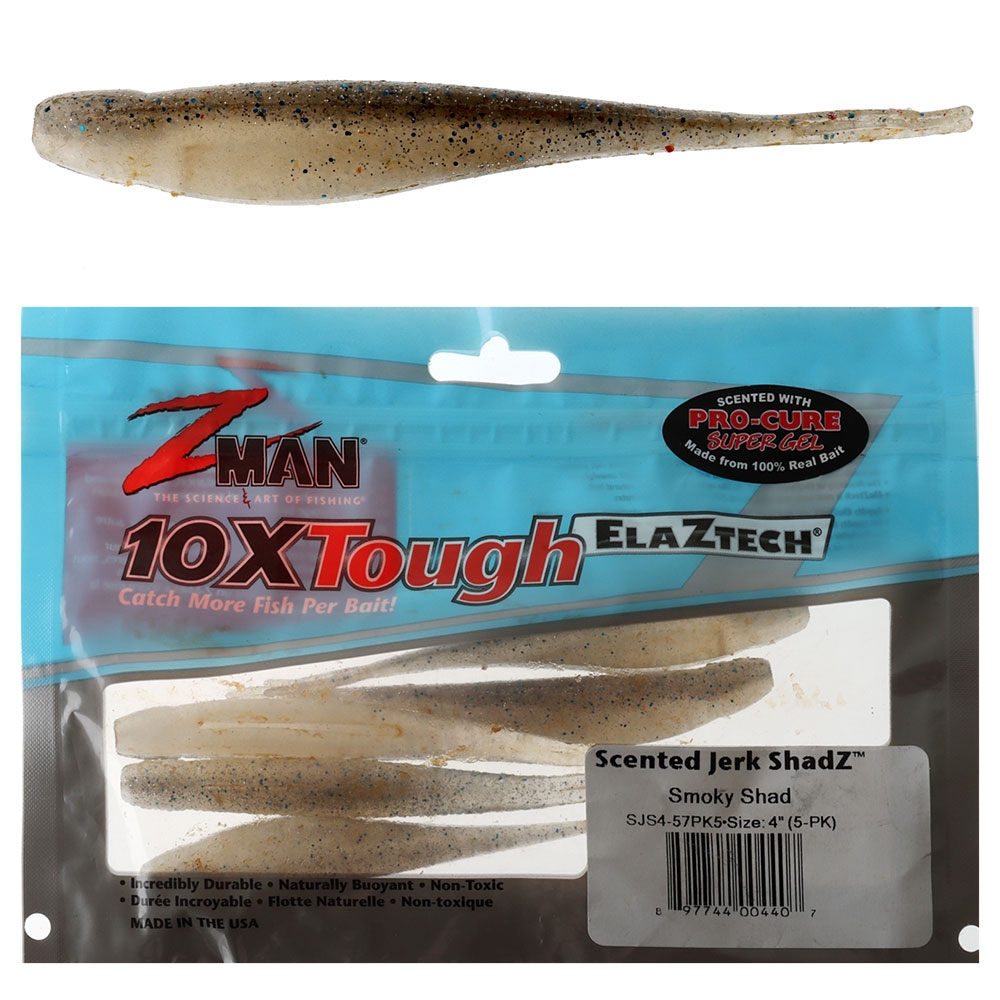 Z-Man Jerk ShadZ Scented Soft Bait 10cm Smoky Shad Qty 5