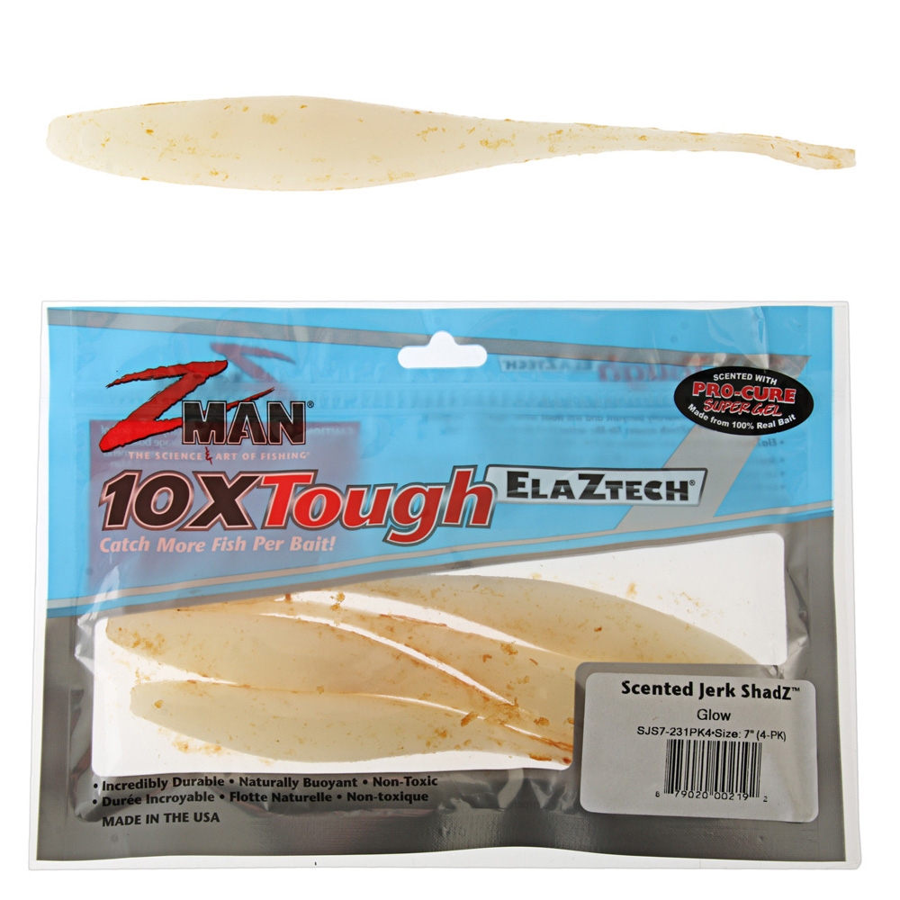 Z-Man Jerk ShadZ Scented Soft Bait 17cm Qty 4 Glow