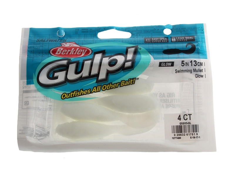 Berkley Gulp Swimming Mullet Soft Bait 13cm Qty 4 Glow