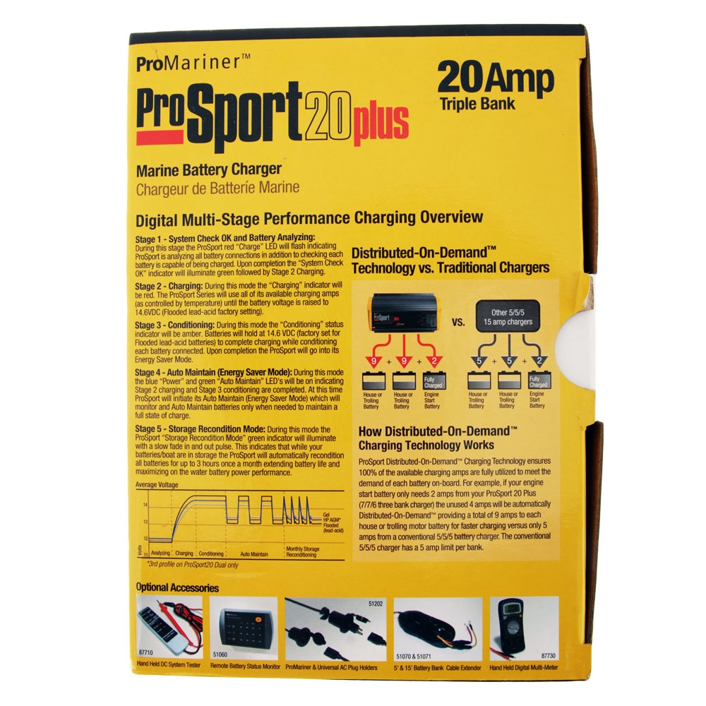 ProMariner ProSport 20 Plus PFC Gen3 3-Bank Marine Battery Charger 12/24/36V 20A
