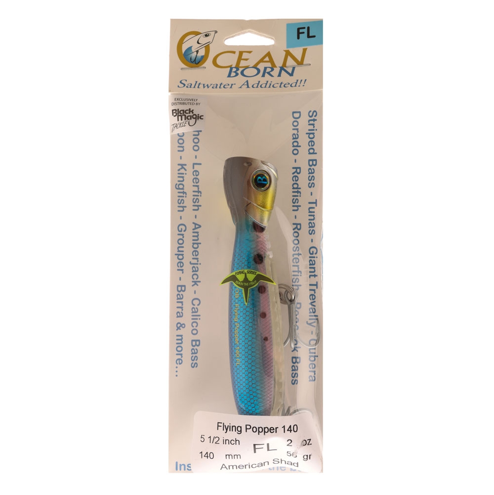 Black Magic Ocean Born Flying Popper Lure - Floating 140mm American Shad