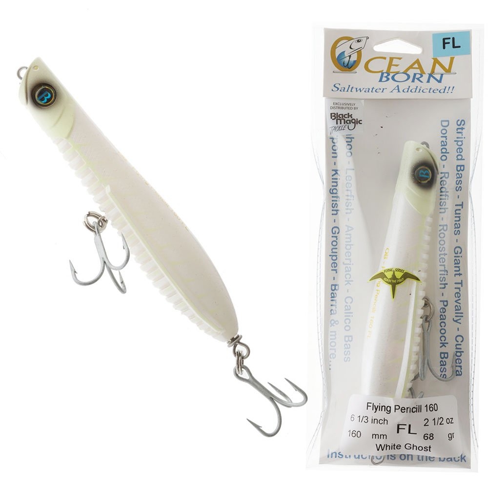Black Magic Ocean Born Flying Pencill Lure - Floating 160mm White Ghost
