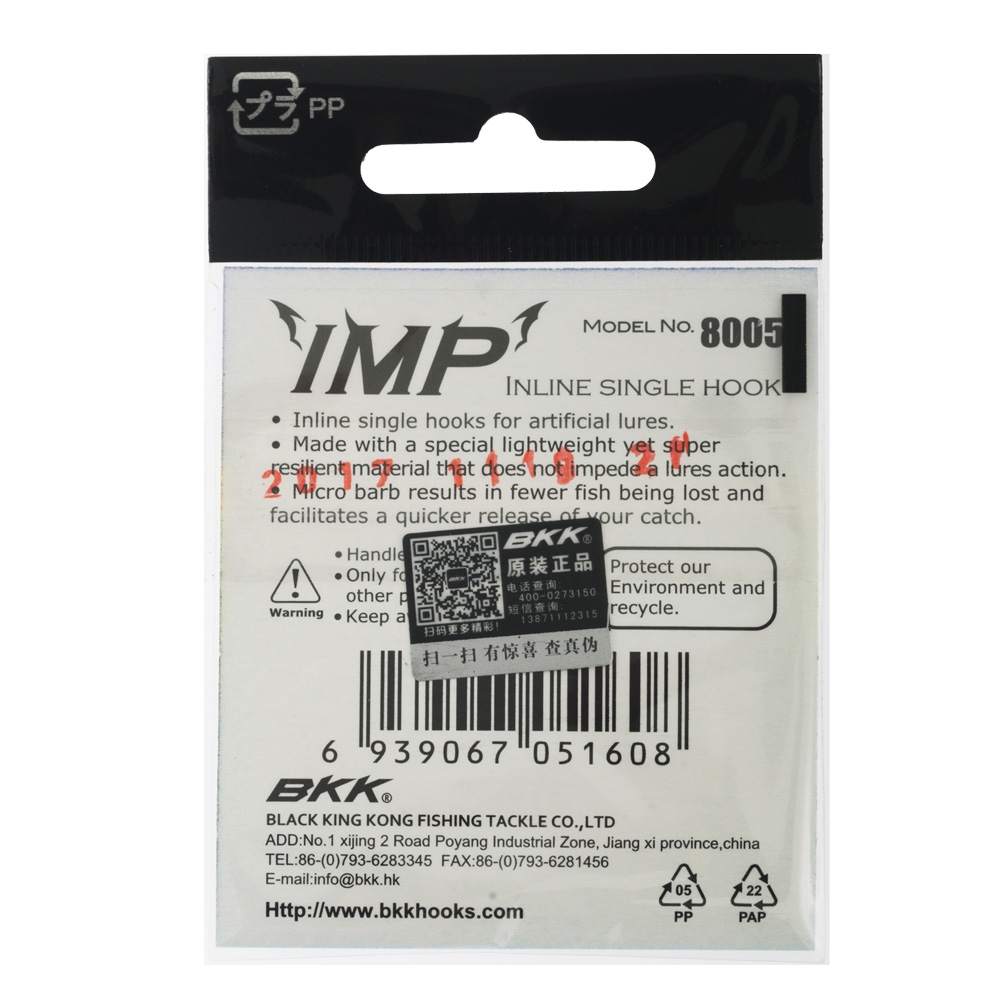 BKK IMP Inline Single Hook Size 1 Qty 9