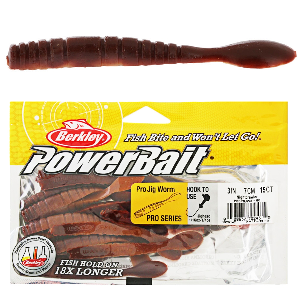 Berkley PowerBait Jig Worm Soft Bait 7cm Nightcrawler