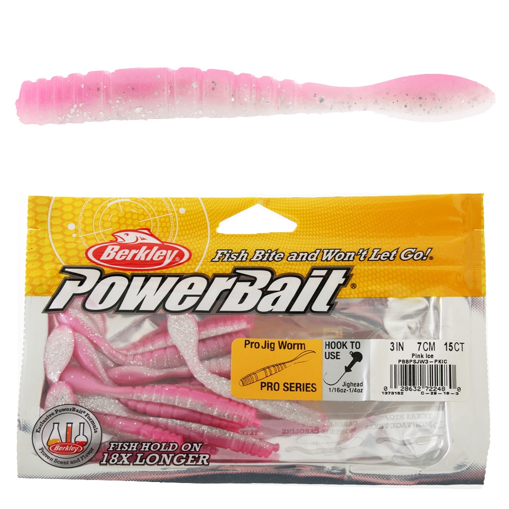 Berkley PowerBait Jig Worm Soft Bait 7cm Pink Ice