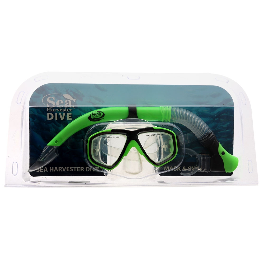Sea Harvester Adult Silicone Dive Mask and Snorkel Set Lime Green