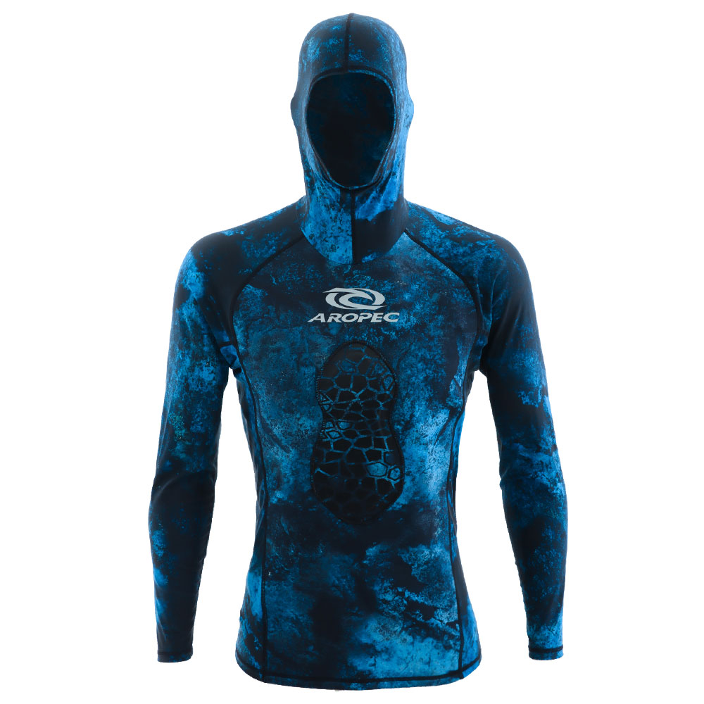 Aropec Neoprene Hooded Mens Spearfishing Wetsuit Top Camo Blue 1mm L