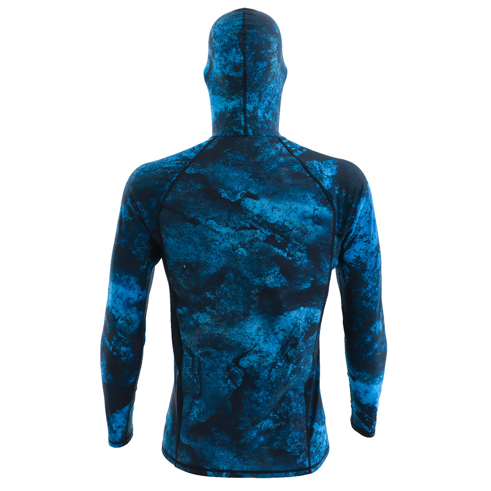 Aropec Neoprene Hooded Mens Spearfishing Wetsuit Top Camo Blue 1mm XL