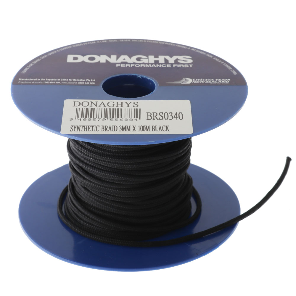 Donaghys 16 Plait Smooth Polyester Braid 3mm Black - Per Metre