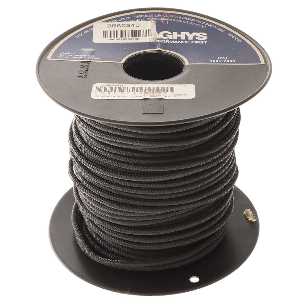 Donaghys 16 Plait Smooth Polyester Braid 3.5mm Black - Per Metre