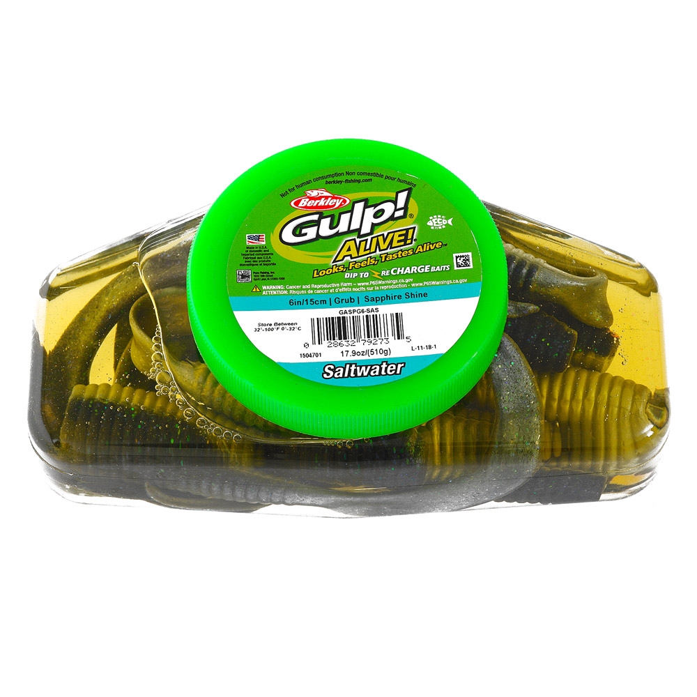 Berkley Gulp Alive Grub Soft Bait Tub 15cm Sapphire Shine