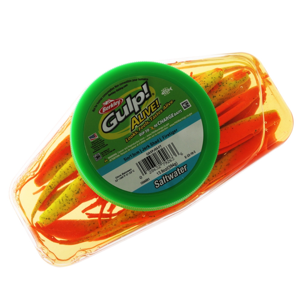 Berkley Gulp Alive Jerk Shad Soft Bait Tub 5in/13cm Firetiger
