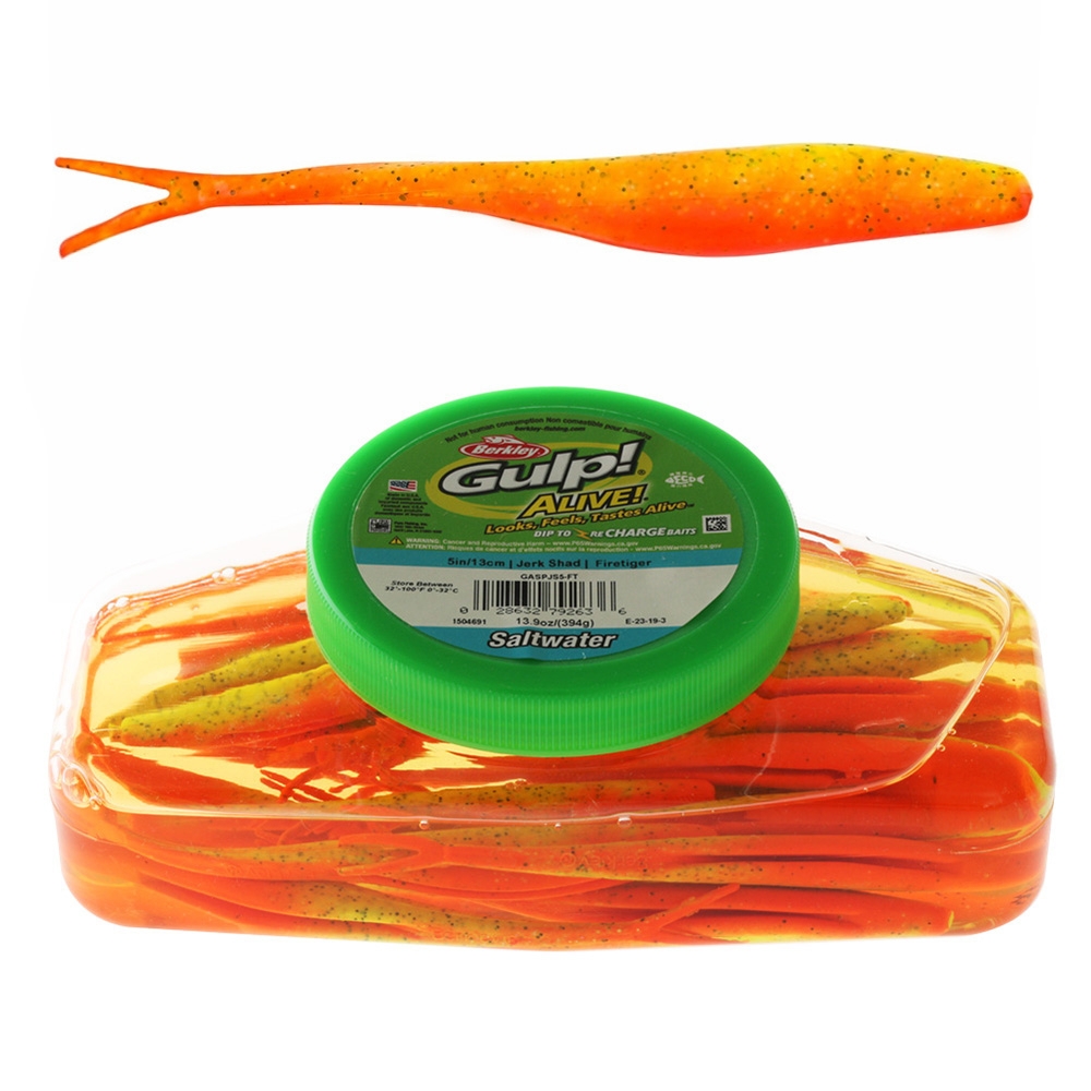 Berkley Gulp Alive Jerk Shad Soft Bait Tub 5in/13cm Firetiger