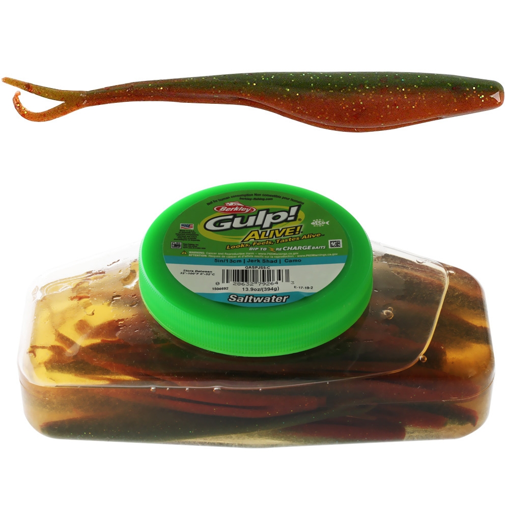 Berkley Gulp Alive Jerk Shad Soft Bait Tub 5in/13cm Camo