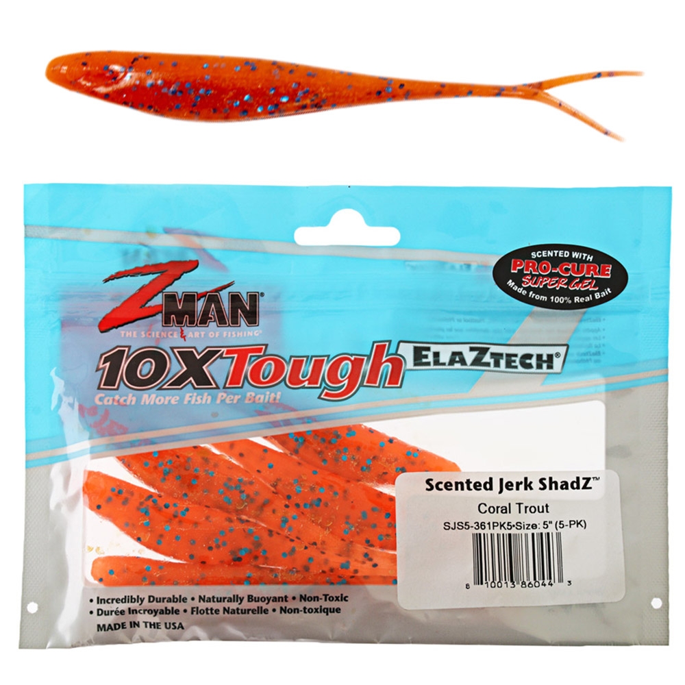 Z-Man Jerk ShadZ Scented Soft Bait 5in / 12.7cm Qty 5 Coral Trout