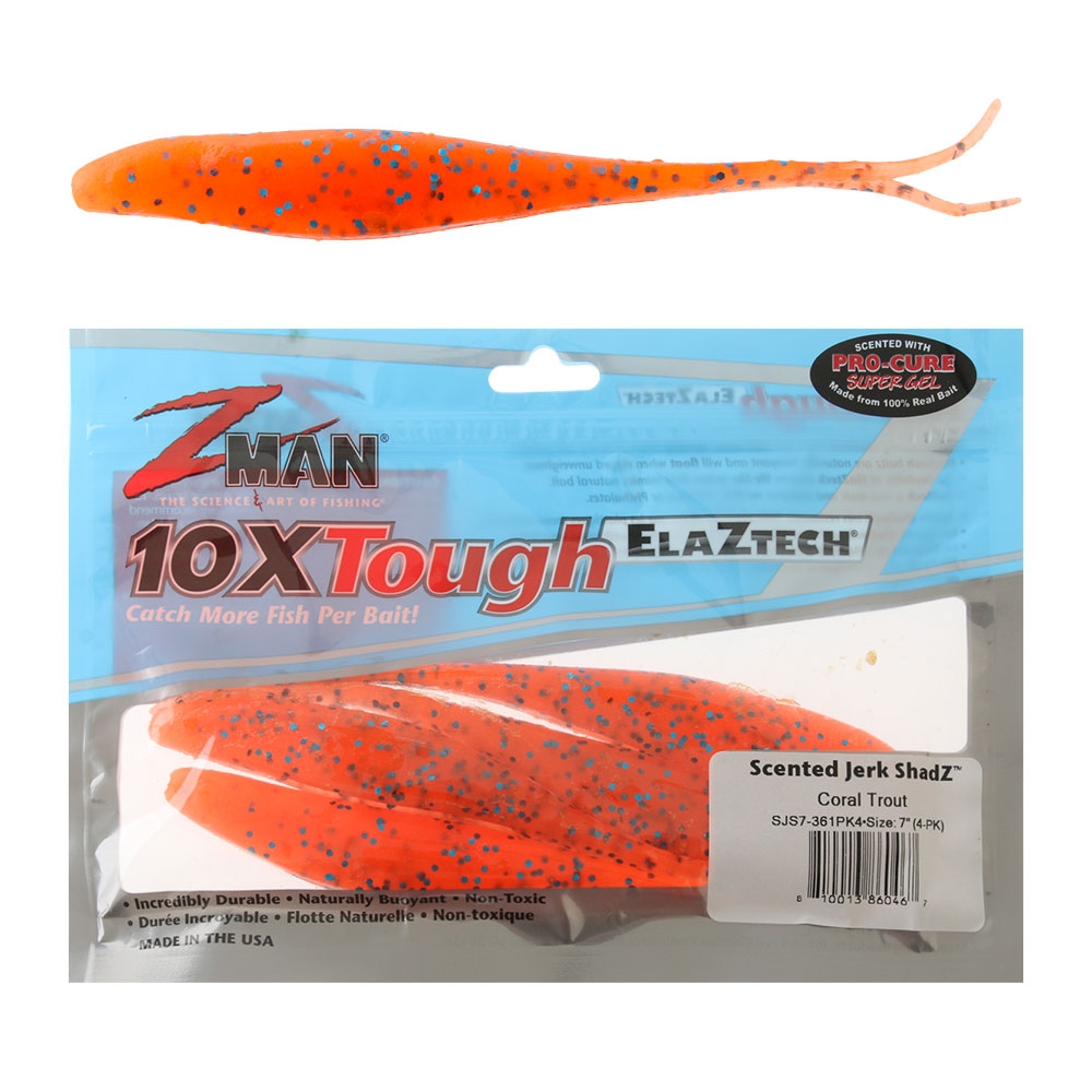 Z-Man Jerk ShadZ Scented Soft Bait 17cm Qty 4 Coral Trout