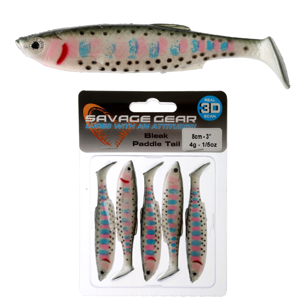 Savage Gear LB 3D Bleak Paddle Tail Softbait 8cm Rainbow Smolt Qty 5