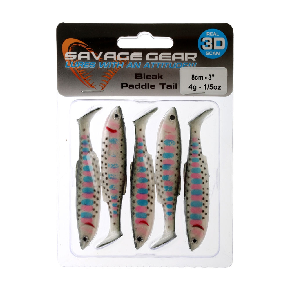 Savage Gear LB 3D Bleak Paddle Tail Softbait 8cm Rainbow Smolt Qty 5