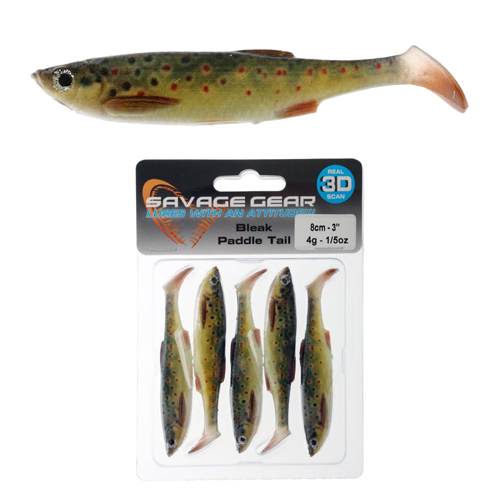 Savage Gear LB 3D Bleak Paddle Tail Softbait 8cm Brown Smolt Qty 5