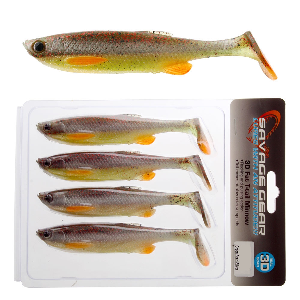 Savage Gear Fat T-Tail Minnow Soft Bait 10.5cm Green Pearl Silver