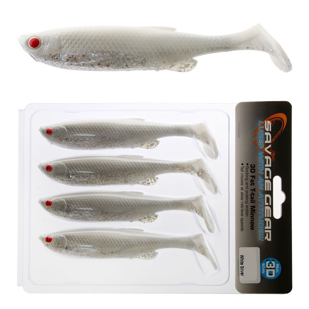 Savage Gear Fat T-Tail Minnow Soft Bait 10.5cm White Silver