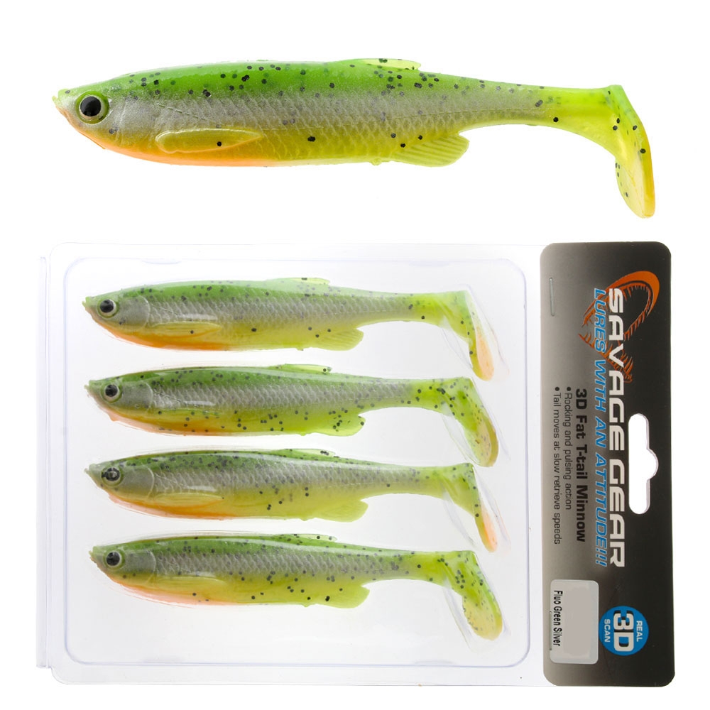 Savage Gear Fat T-Tail Minnow Soft Bait 10.5cm Fluo Green Silver