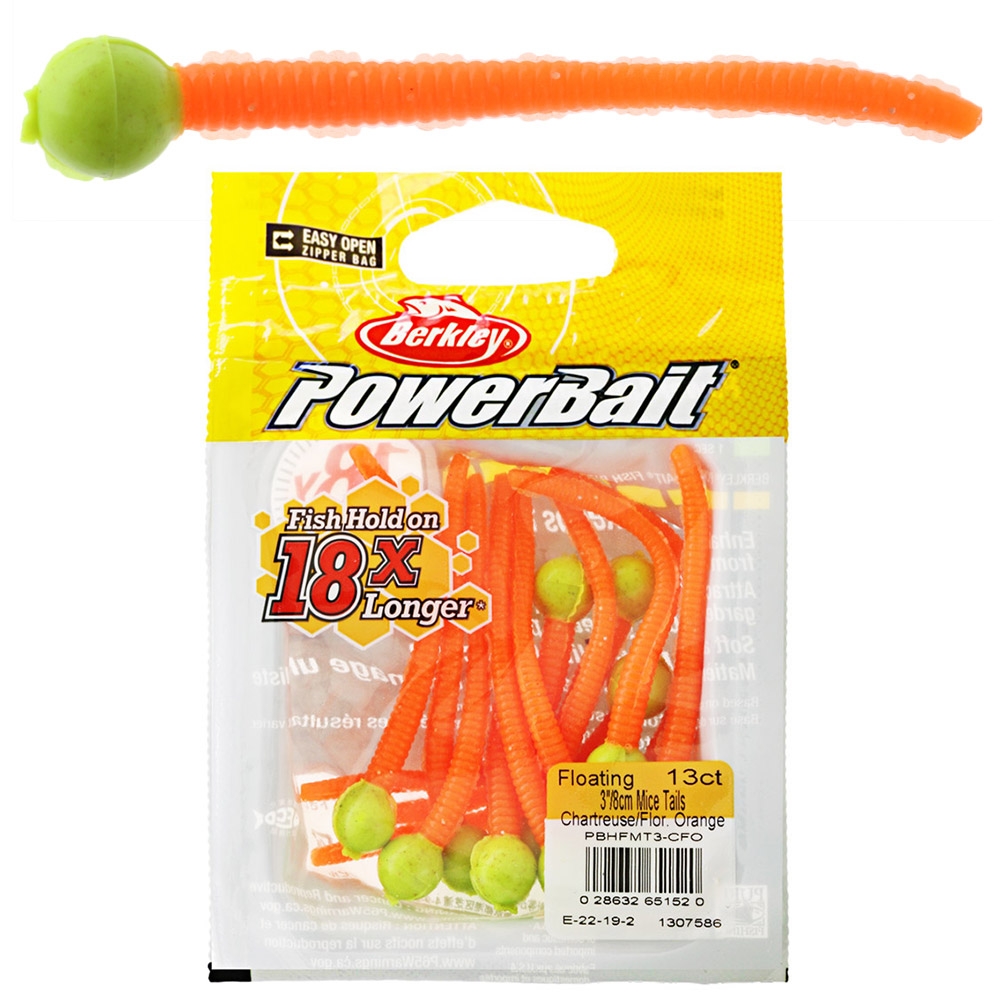 Berkley PowerBait Mice Tail Soft Bait 7cm Chartreuse/Fluorescent Orange