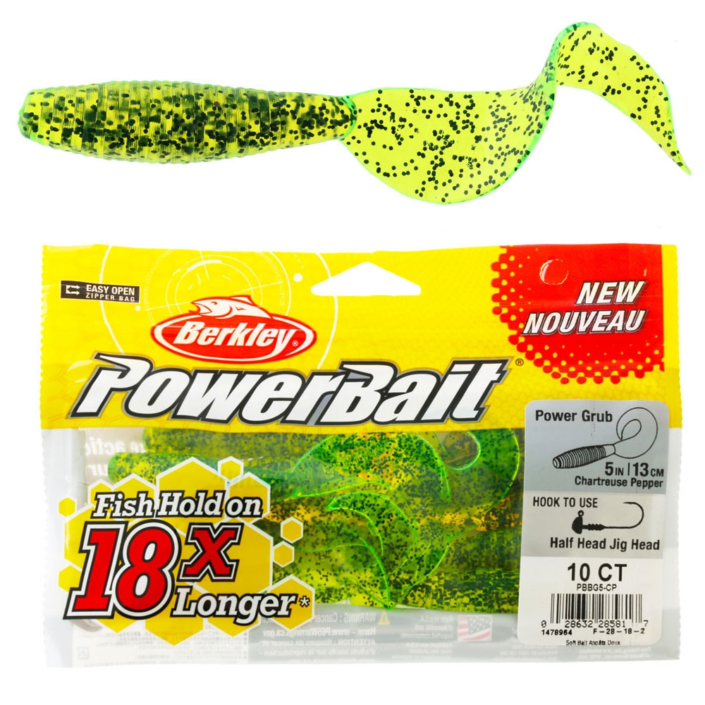Berkley PowerBait Power Grub Soft Bait 12cm Chartreuse Pepper