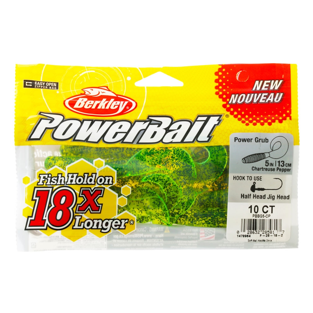 Berkley PowerBait Power Grub Soft Bait 12cm Chartreuse Pepper