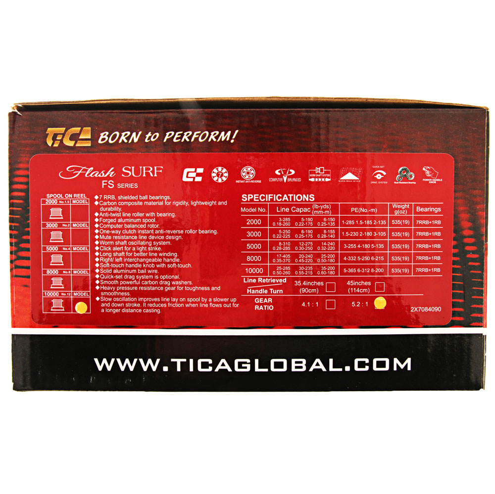 TiCA Flash Long Cast Spinning Surf Reel