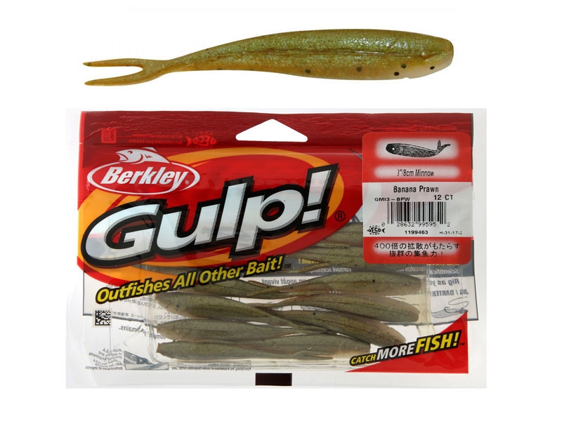 Berkley Gulp Minnow Micro Soft Bait 8cm Banana Prawn Qty 12