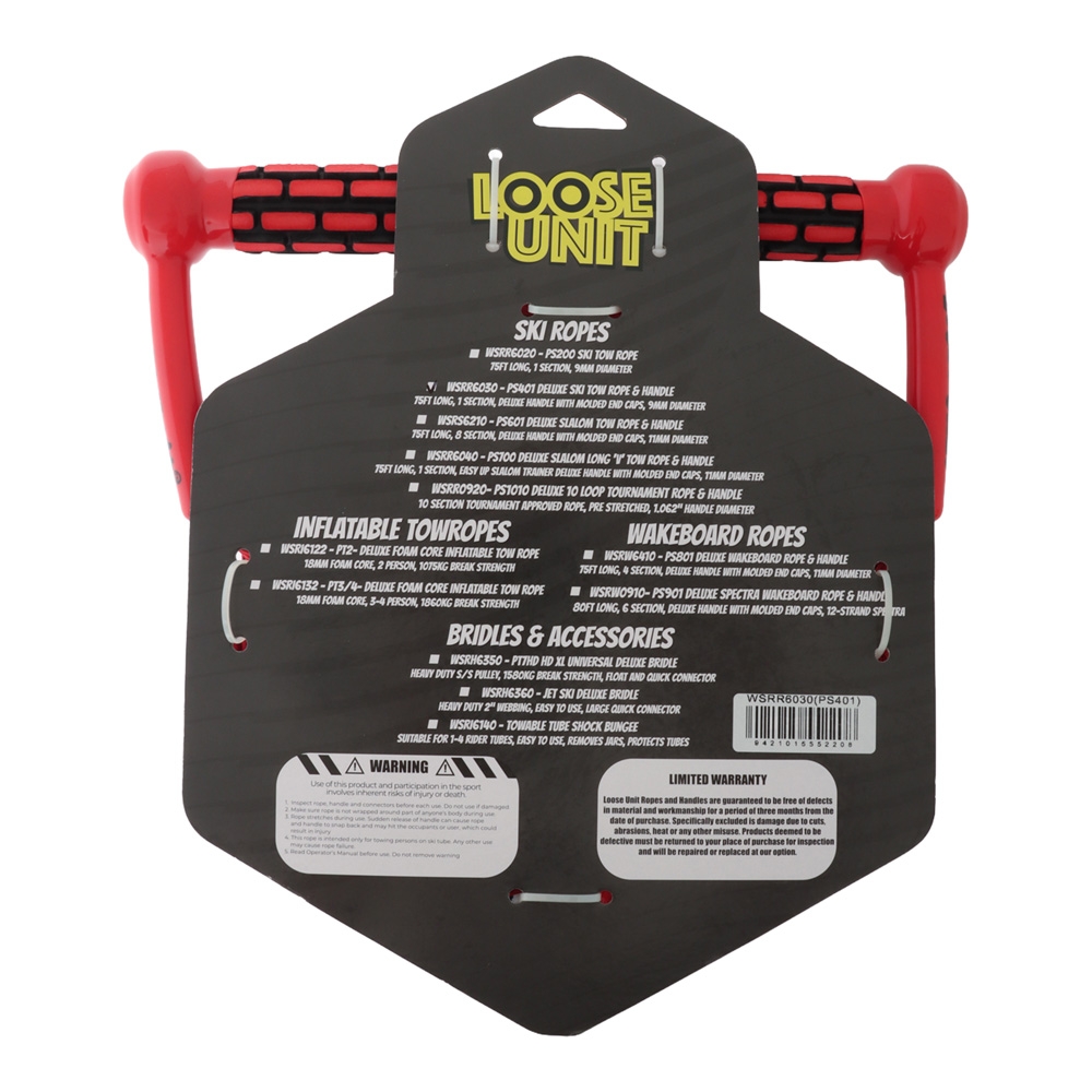 Loose Unit Deluxe 2-Section Adjustable Water Ski Rope & Handle 75ft - Assorted Colours