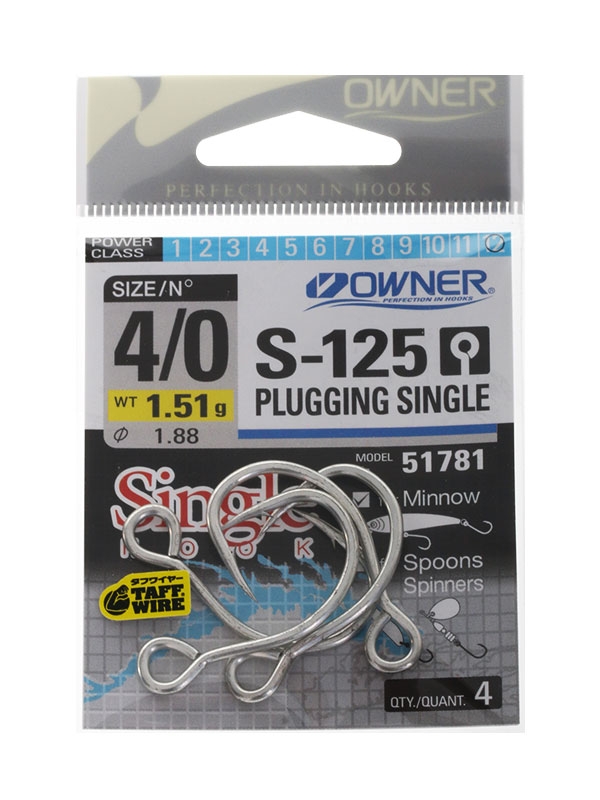 Owner S-125 Plugging Single Taff Wire Hooks 4/0 Qty 4