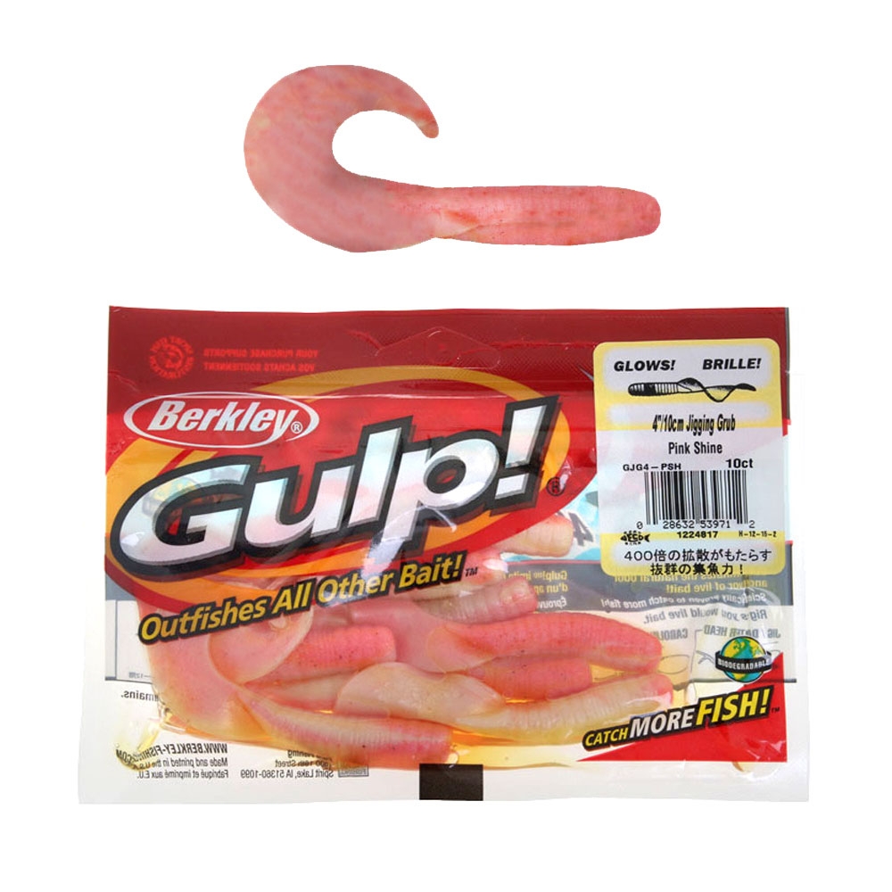 Berkley Gulp 4'' Jigging Grub Soft Bait Pink Shine