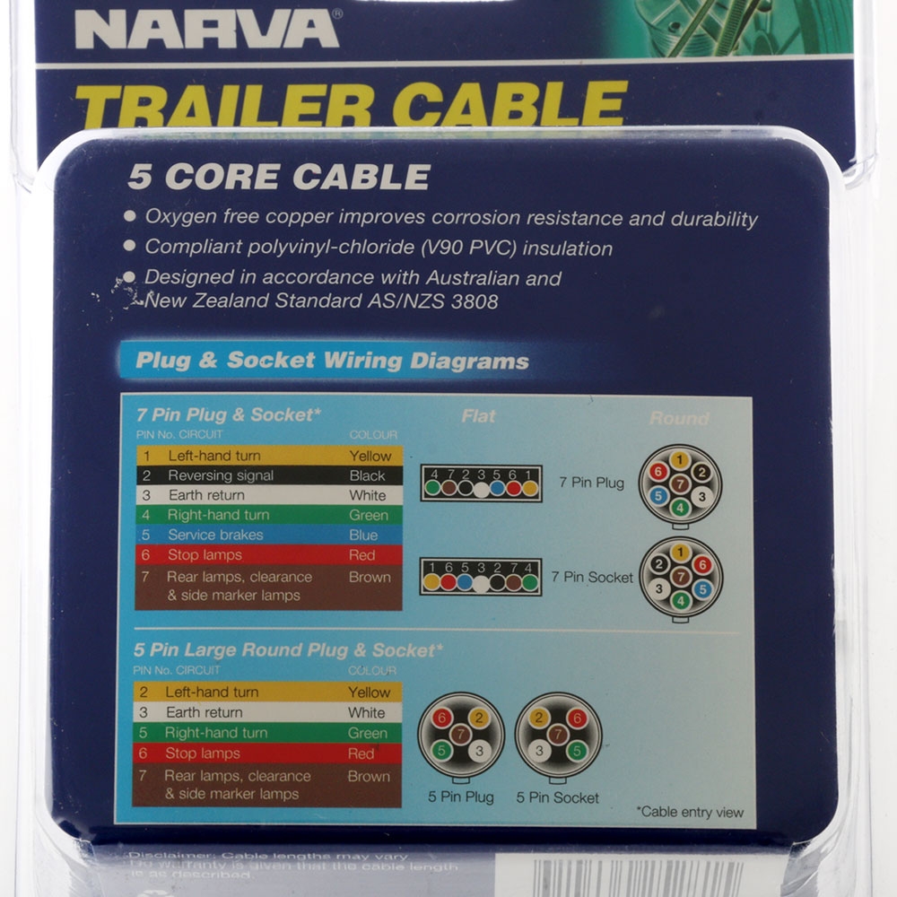NARVA 5 Core Trailer Cable 5A 2.5mm x 10m