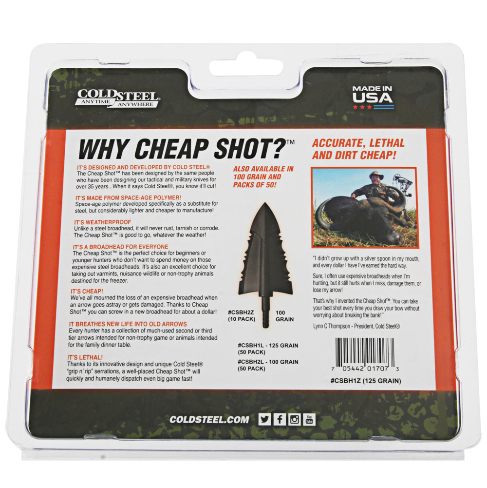 Cold Steel Cheap Shot Broadhead Arrowheads 125GR Qty 10