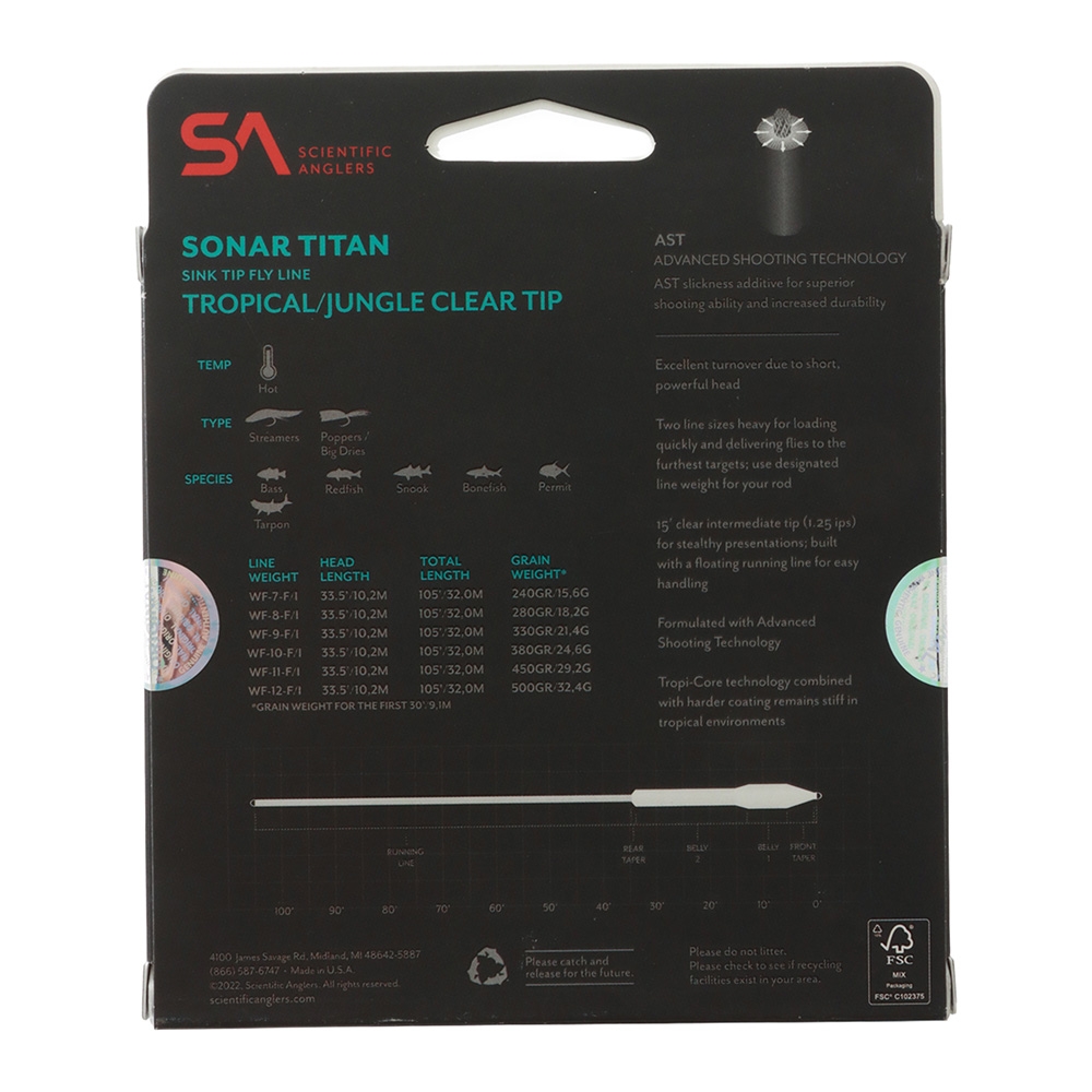 Scientific Anglers Sonar Titan Tropical Clear Tip Fly Line WF-8-F/S
