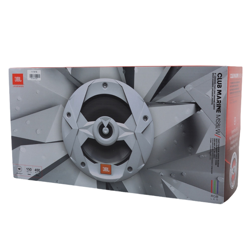 JBL Club Marine MS8LW Coaxial Marine Speakers with RGB Lighting 8in 450W White